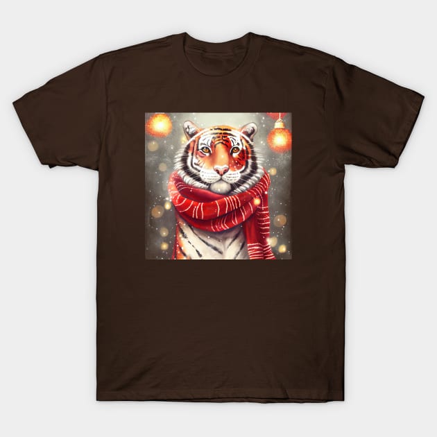 Tiger wearing a scarf for the holidays T-Shirt by etherElric